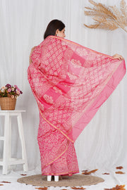 Pure Chanderi Silk Saree with Hand Block Print - Shivanya Handicrafts Women's Traditional Indian Wear